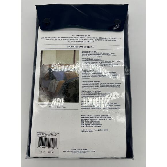 Ralph Lauren Home Equestrian Windowpane Sham Navy Standard Sham NEW $185., - Picture 12 of 12